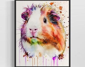 Guinea Pig Watercolor Art Print, Guinea Pig Painting Wall Art Decor, Original Artwork  by Artist