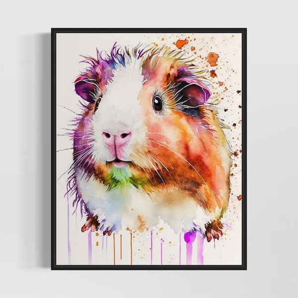 Guinea Pig Watercolor Art Print, Guinea Pig Painting Wall Art Decor, Original Artwork  by Artist