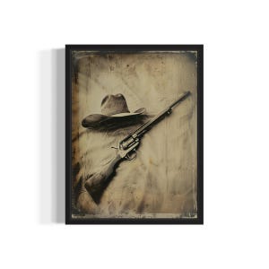 Cowboy Rifle Poster Art Print, Vintage Gothic Wall Art Painting Decor Photo