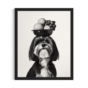 Havanese with Fruit Bowl Kitchen Dog Poster Art Print, Kitchen Wall Art Poster, Original Painting Artwork Decor