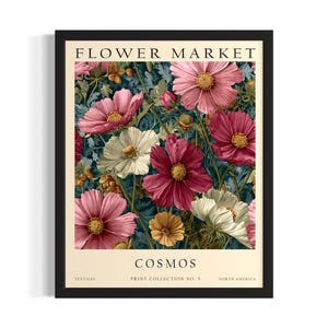 Cosmos Flower Market Poster Art Print, Living Room Wall Art Poster, Original Painting Artwork Decor