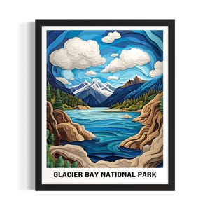 Glacier Bay National Park Poster Art Print, Living Room Wall Art Poster, Original Painting Artwork Decor
