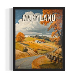 Impressão artística dos estados do outono de Maryland, pôster de arte de parede para sala de estar, decoração de pintura original