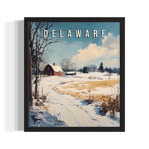 Impression d&#39;art Delaware Winter States, affiche d&#39;art murale de salon, décoration d&#39;oeuvre de peinture originale
