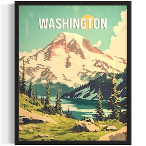 Washington Mount Rainier States Poster Art Print, Living Room Wall Art Poster, Original Painting Artwork Decor