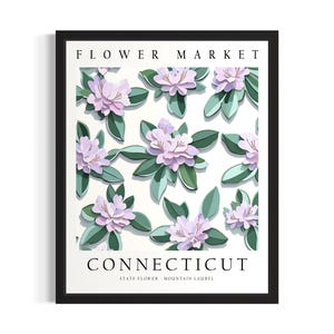 Connecticut State Flower Market Poster Art Print, Living Room Wall Art Poster, Original Painting Artwork Decor