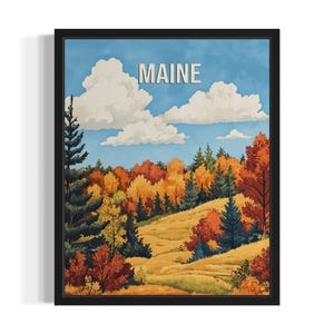Impressão artística dos estados da folhagem de outono do Maine, pôster de arte de parede para sala de estar, decoração de pintura original