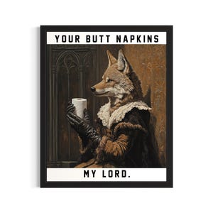 Coyote Butt Napkins Animals Poster Art Print, Restroom Wall Art Poster, Original Painting Artwork Decor