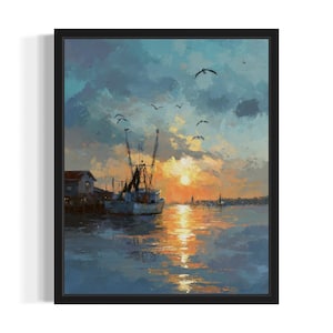 Louisiana fishing village States Art Print, Living Room Wall Art Poster, Original Painting Artwork Decor