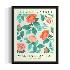 Washington D.C. Flower Market States Poster Art Print, Living Room Wall Art Poster, Original Painting Artwork Decor