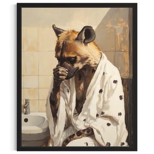 Hyena Animal Restroom Poster Art Print, Bathroom Wall Art Poster, Original Painting Artwork Decor