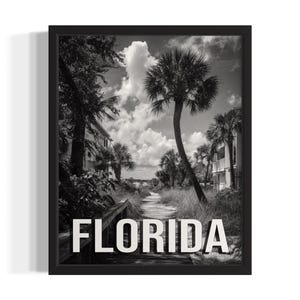 Florida Black and White States Art Print, Living Room Wall Art Poster, Original Painting Artwork Decor