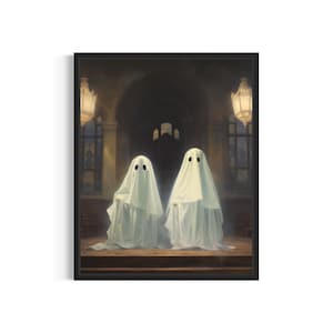 Ghost at Church Art Print, Vintage Gothic Wall Art Painting Decor Photo