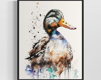 Duck Watercolor Art Print, Duck Painting Wall Art Decor, Original Artwork  by Artist