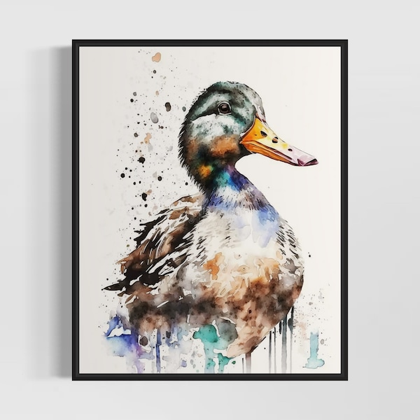 Impression d'art aquarelle canard, canard peinture murale art déco, oeuvre d'art originale par l'artiste