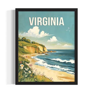 Virginia Atlantic Coastline States Poster Art Print, Living Room Wall Art Poster, Original Painting Artwork Decor