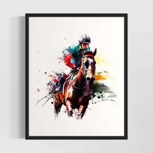 Horse Racing Watercolor Art Print, Horse Racing Painting Wall Art Decor, Original Artwork  by Artist