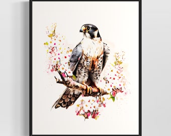 Peregrine Falcon Watercolor Art Print, Peregrine Falcon Painting Wall Art Decor, Original Artwork  by Artist