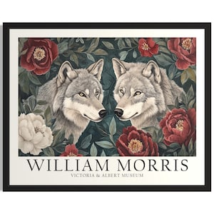 Gray Wolf William Morris Animals Poster Art Print, Living Room Wall Art Poster, Original Painting Artwork Decor