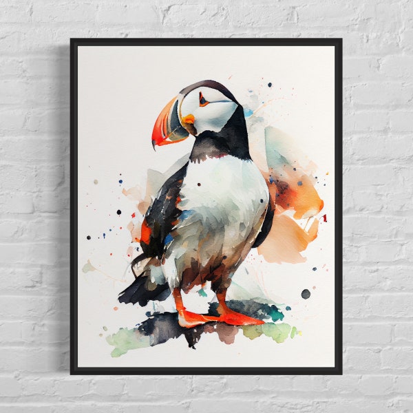 Puffin Watercolor Art Print, Puffin Painting Watercolor, Puffin Original Artwork  by Artist