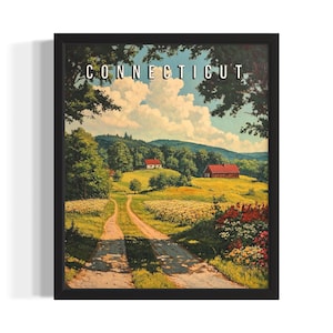 Connecticut Spring States Art Print, Living Room Wall Art Poster, Original Painting Artwork Decor