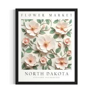 North Dakota State Flower Market Poster Art Print, Living Room Wall Art Poster, Original Painting Artwork Decor