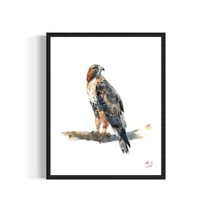 Póster de halcón, impresión artística, pintura de acuarela de pájaro, decoración de pared firmada por el artista