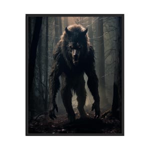 Werewolf in the Woods Art Print, Scary Spooky Haunted Gothic Wall Art Painting Decor Photo
