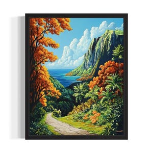 Hawaii landschap Staten Art Print, woonkamer muurkunstposter, origineel schilderij artwork decor
