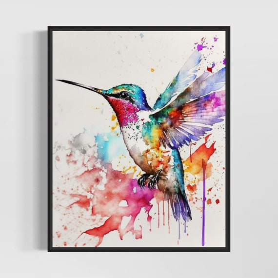 Hummingbird Watercolor Art Print, Hummingbird Painting Wall Art