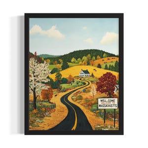 Massachusetts Welcome States Poster Art Print, woonkamer muurkunstposter, origineel schilderij artwork decor