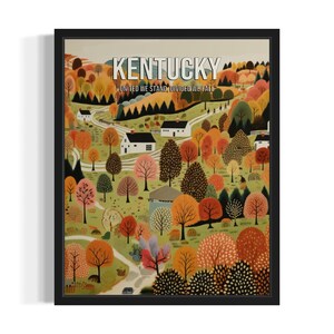Kentucky Folk Art States Art Print, Living Room Wall Art Poster, Original Painting Artwork Decor