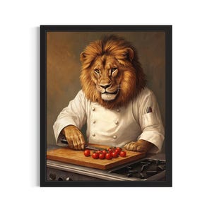 Lion Animal Chef Poster Art Print, Kitchen Wall Art Poster, Original Painting Artwork Decor