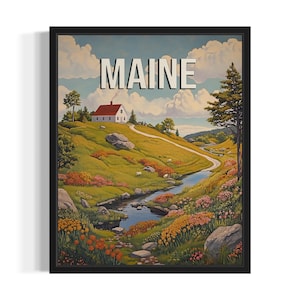 Maine Spring States Art Print, Living Room Wall Art Poster, Original Painting Artwork Decor