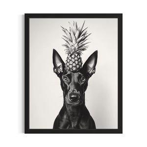 Doberman Pinscher and Pineapple Kitchen Dog Poster Art Print, Kitchen Wall Art Poster, Original Painting Artwork Decor