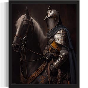 Impression d&#39;art chevalier médiéval, effrayant effrayant gothique mural art peinture photo déco