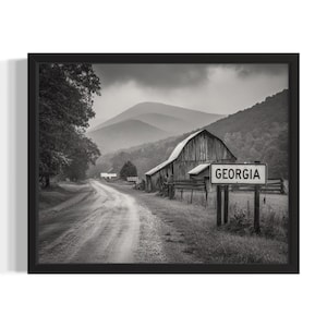 Georgië vintage zwart-wit staten kunstafdruk, woonkamer muurkunstposter, origineel schilderij artwork decor