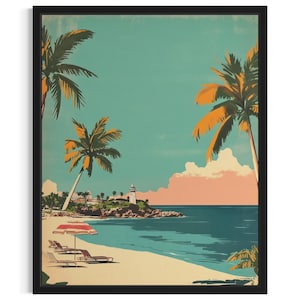 Bermuda Beach International Beaches Poster Art Print, Living RoomWall Art Poster, Original Painting Artwork Decor