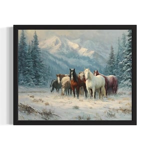 Wild Horses Cowboy Poster Art Print, Living Room Wall Art Poster, Original Painting Artwork Decor