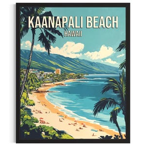 Kaanapali Beach Hawaii USA Beach Poster Art Print, Living RoomWall Art Poster, Original Painting Artwork Decor