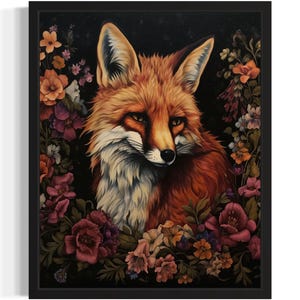 Fuchs und Blume Art Print, Gruselige Gruselige Gothic Wand Kunst Gemälde Dekor Foto