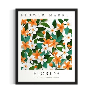 Florida State Flower Market Poster Art Print, Living Room Wall Art Poster, Original Painting Artwork Decor
