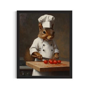 Eichhörnchen Tier Koch Poster Kunst Druck, Küche Wand Kunst Poster, Originale Malerei Kunstwerk Dekor