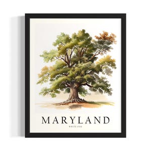 Maryland Tree States Art Print, Living Room Wall Art Poster, Original Painting Artwork Decor