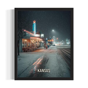 Kansas Winter Town States Art Print, Living Room Wall Art Poster, Original Painting Artwork Decor