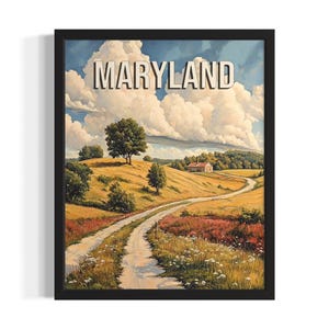 Maryland Summer States Art Print, Living Room Wall Art Poster, Original Painting Artwork Decor