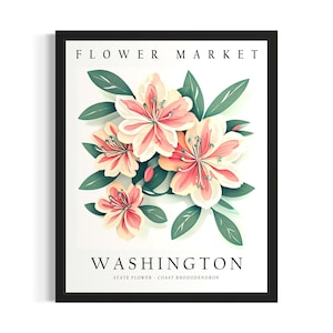 Washington State Flower Market Poster Art Print, Living Room Wall Art Poster, Original Painting Artwork Decor