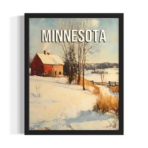 Plakat Minnesota Winter States Art Print, plakat ścienny do salonu, oryginalne dzieło sztuki dekoracyjnej