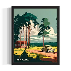 Alabama Nature States Art Print, Living Room Wall Art Poster, Original Painting Artwork Decor