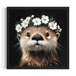 Sea Otter Nursery Animal Poster Art Print, Living Room Wall Art Poster, Original Painting Artwork Decor